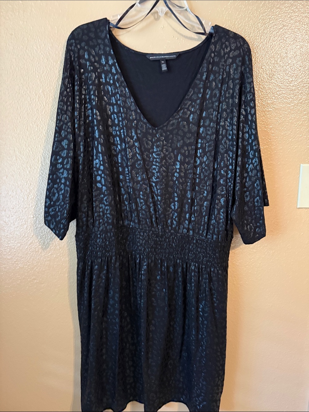 White House Black Market Black Dress with Blue Shimmer Leopard Print